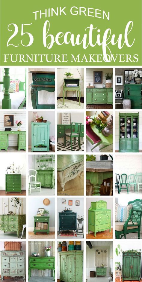 Green Painted Furniture, Vintage Furniture Makeover, Green Furniture, Distressed Furniture, Green Decor, Furniture Makeovers, Refurbished Furniture, Paint Furniture, Furniture Makeover Diy