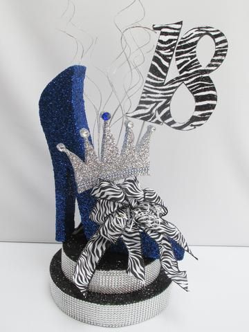 Crown Centerpiece, Shoe Designs, Denim And Diamonds, Unique Centerpieces, Birthday Centerpieces, Flower Shoes, 50th Birthday Party, Party Centerpieces, Shoe Art