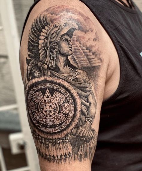 Are you looking for an original and impressive tattoo? Then Aztec tattoo design is right for you. It provides large-scale and profound meaning to feel solid and confident. Also, we will provide excellent tattoo designs for your inspiration. Cesar Tattoo, Tattoos With Deep Meaning, Aztec Warrior Tattoo, Aztec Tattoos Sleeve, Dove Drawing, Azteca Tattoo, Small Wave Tattoo, Painless Tattoo, Mayan Tattoos