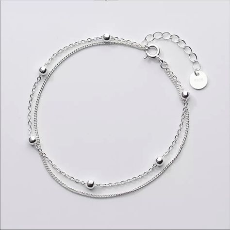 Silver Bracelet Designs, Solid Silver Bracelets, Double Chain Bracelet, Sterling Silver Bead Bracelet, Silver Bracelets For Women, Silver Bead Bracelet, Silver Chain Bracelet, Minimalist Bracelet, Dainty Bracelets