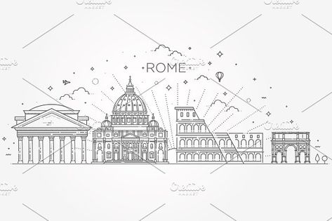 Linear vector icon for Vatican Rome  by Tettygreen on @creativemarket Vatican Tattoo, Best Travel Journals, Vatican Rome, Illustration Business, Travel Journals, Vatican City, Creative Sketches, Modern Buildings, Pencil Illustration