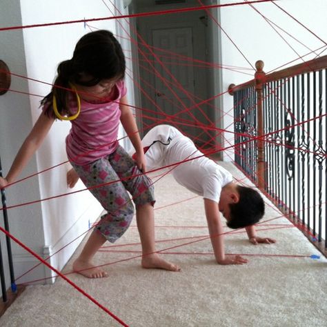 Yarn Obstacle Course Spy Training, Fun Indoor Activities, Food Kids, Indoor Activities For Kids, Indoor Fun, Rainy Day Activities, Canned Chicken, Obstacle Course, Kid Activities