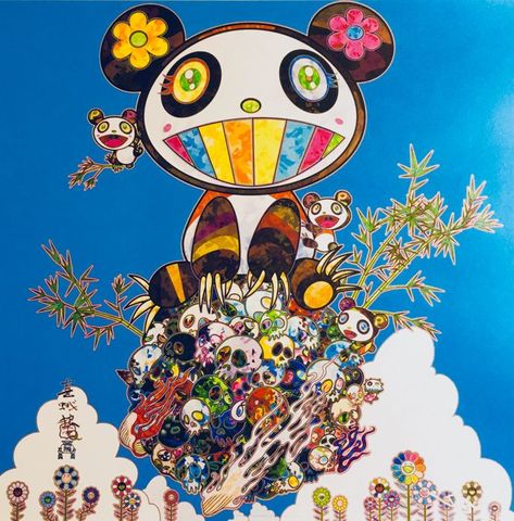 Murakami inspires me with his ability to use line and color to create these large scale and elaborate paintings. I also am interested in his ability to use characters that he creates. Takashi Murakami Art, Murakami Flower, Family Art Print, Panda Family, Japanese Pop Art, Superflat, Kunst Inspiration, Takashi Murakami, Family Art