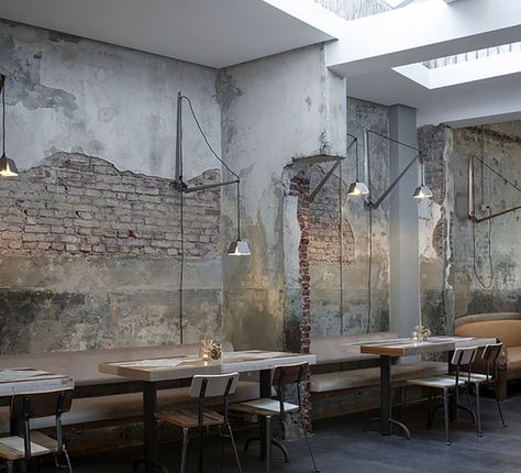 Basement Speakeasy, Rustic Coffee Shop, Wall Structure, Industrial Cafe, Rotterdam Netherlands, Design Blogs, Brick Walls, Coffee Shop Design, Coffee Shop Decor