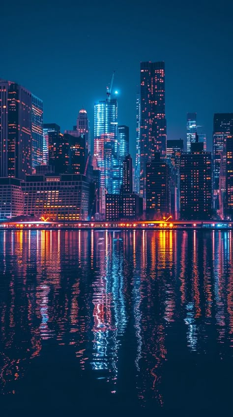 City Night Lights: A stunning city skyline illuminated against the night sky, reflecting beautifully in the tranquil water. #city #night #lights #skyline #skyscrapers #aiart #aiphoto #stockcake ⬇️ Download and 📝 Prompt 👉 https://ayr.app/l/NZf5 Night Skyscraper City Lights, Building Images Pictures, Sky Scrapers At Night, City Night Background, City Lights Painting, Night City Scape, City Night Wallpaper, Night City Vibes, Night City Wallpaper