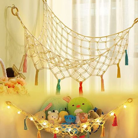 Amazon.com: LICKLIP Corner Stuffed Animal Hammock with LED Light, Boho Macrame Toy Hammock with Colorful Tassels, Corner Plush Toy Net Holder, Hanging Net Storage Organizer for Nursery Play Room Bedroom Small : Baby Toddler Room Organization, Animal Hammock, Toy Corner, Stuffed Animal Net, Stuffed Animal Holder, Stuffed Animal Hammock, Hanging Net, Led Star Lights, Toy Net