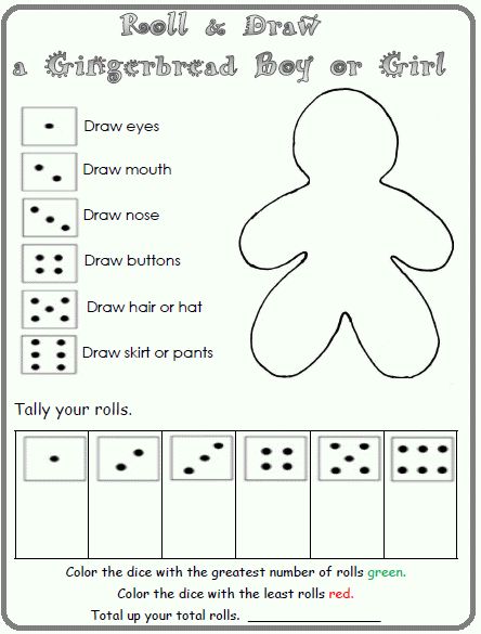 Roll and tally dice game. Snowman and Gingerbread Printables. Great idea for math time! Probability and tallying are there, and you could do a class average and mean if you had numbers for the entire class. Great activity and the kids get to color too! Probability Games, Roll And Draw, Gingerbread Man Unit, Gingerbread Unit, Gingerbread Man Activities, Gingerbread Activities, Kids Holidays, Gingerbread Theme, Gingerbread Party