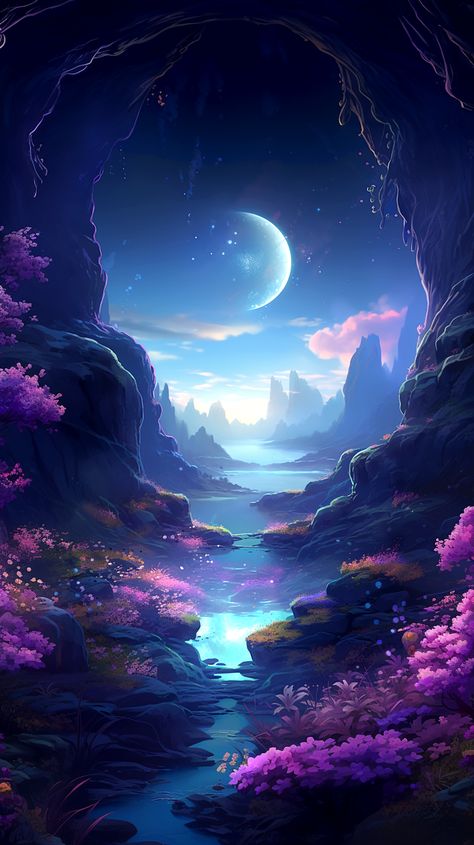 Cool Fantasy Wallpapers, Fantasy Landscape Art Nature, Fantasy Background Art, Fantasy Iphone Wallpaper, Fantasy Aesthetic Wallpaper, Dreamy Art Aesthetic, Escapism Art, Fantasy Flowers Art, Landscape Fantasy Art