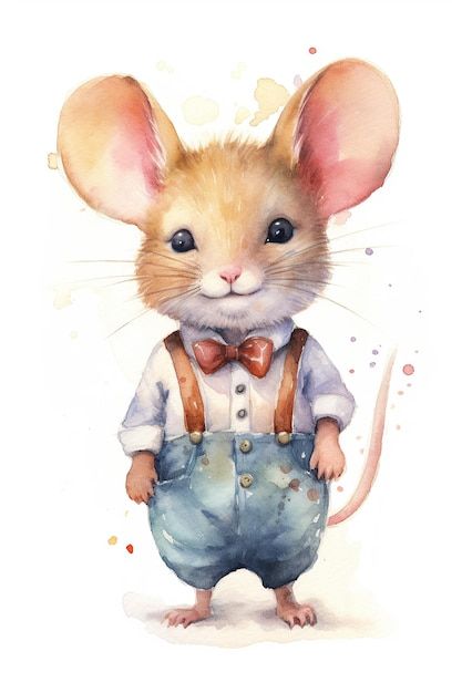 Premium AI Image | Mouse Serving Tea with a Bowtie Cute Watercolor Clipart Mouse Family Illustration, Cute Mouse Art, Mouse Watercolor, Beauty Papers, Mouse Photos, Mouse Illustration, Mouse Pictures, Cute Watercolor, Family Illustration