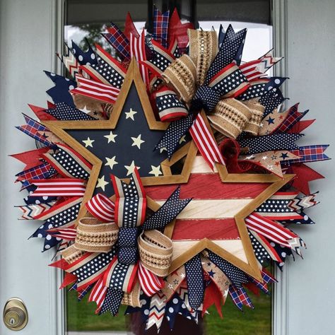 PRICES MAY VARY. 【Independence Day Memorial Wreath】To celebrate the anniversary of USA, this patriotic Independence Day wreath is perfect for setting a festive mood.Great Patriotic Design! They are mesh wreaths made of red, white, and blue fabrics, printed panels, and American flag elements, and accented with coordinating ribbons and tubes.the vibrant wreath makes your home more sacred! 【Nice Choice for Patriotic Decorations】Our Wreath for celebrating of the Independence Day in the US, 4th of Ju Crafts Organization, Pretty Porches, Making Wreaths, Memorial Day Decorations, American Flag Wreath, Memorial Day Wreaths, Americana Wreath, Material Wreaths, July Ideas