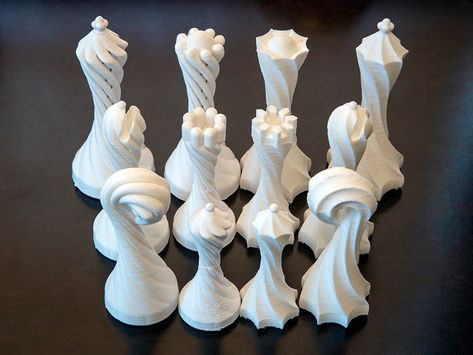 Dueling Spirals Chess Set by Shikijiyu - Thingiverse 3d Chess Pieces, 3d Chess Set, 3d Printer Stl Files, Chess Design, 3d Chess, Glass Chess Set, Chess Boards, Chess Set Unique, 3d Printer Files