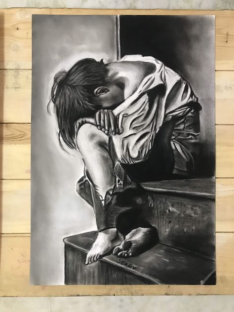 #charcoal #painting #art #drawing #painting #sad #boy #poverty #love #cruelty #studio #illustration Earth Art Drawing, Staedtler Pencil, Word Art Drawings, Charcoal Painting, Charcoal Paper, Charcoal Sticks, Sunset Canvas Painting, Indian Art Gallery, Portrait Sketch