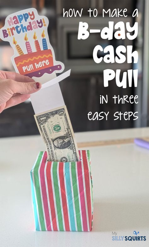 Money Pull Box Diy, Ways To Give Cash As A Gift, Cash Gift Ideas, Money Box Diy, Kids Money Box, Money Birthday, Birthday Money Gifts, Cash Gifts, Creative Money Gifts