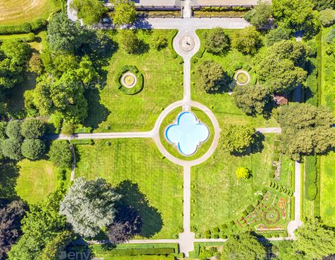 garden by EdVal. A beautiful aerial view to the part of the park and garden in Historic Castle Salem at Lake Constance, Bodensee. #AD #aerial, #view, #part, #garden Garden Aerial View, French Backyard, French Landscape, Lake Constance, Shed Home, Cottage Gardens, Amazing Spaces, Garden Cottage, Aerial Photography