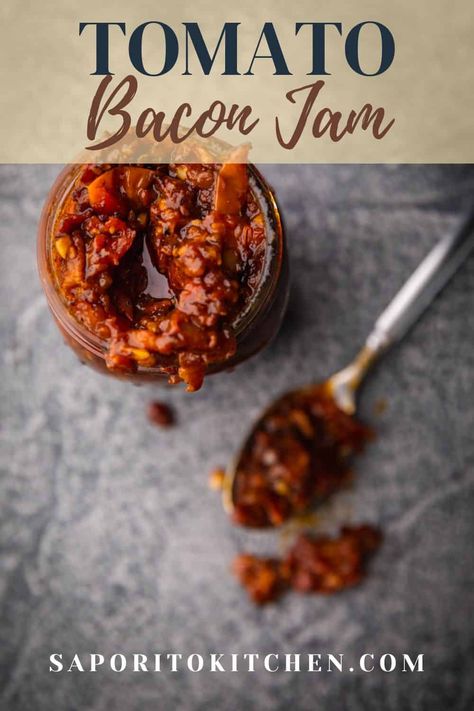 Tomato Bacon Jam, Bacon Tomato Jam, Tomato Jelly, Gourmet Condiments, Bacon Jam Recipe, Savory Jam, Tomato Jam, Best Bacon, Bacon Tomato