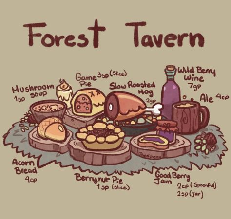 Forest Tavern, Dungeon Master's Guide, Food Illustration Art, Food Fantasy, Fantasy Props, Cute Food Art, Food Concept, Dnd Art, D&d Dungeons And Dragons