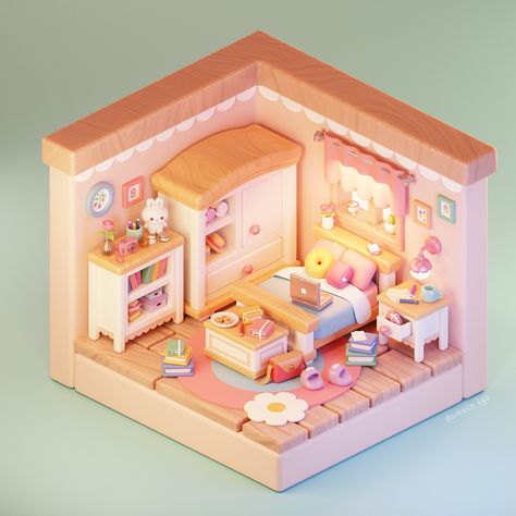 daniela iga: Image Blender House Design, Isometric Room 3d, Blender Isometric, Blender House, Blender Aesthetic, 3d Isometric Room, Isometric Kitchen, Room Decor Pieces, Blender Projects