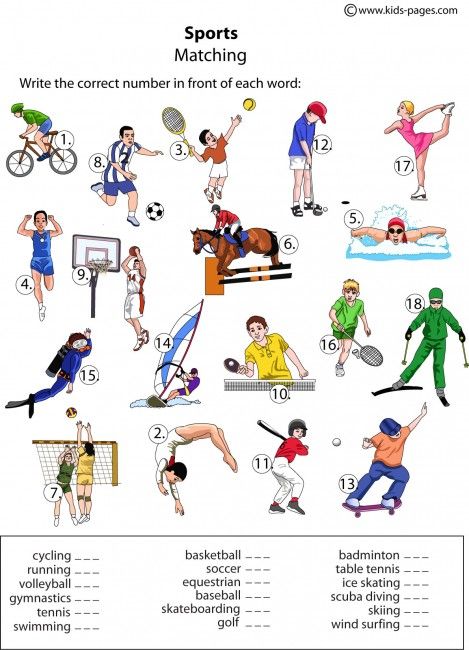 Sports Matching worksheets http://www.kids-pages.com/folders/worksheets/Sports/Sports.pdf Camping First Aid Kit, Matching Worksheets, Learning German, Kids Pages, English Activities, Different Sports, Physical Education, Kindergarten Worksheets, English Lessons