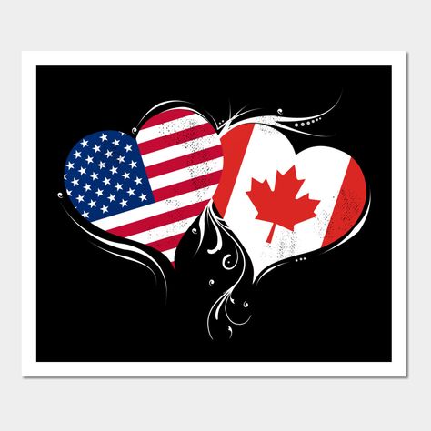 US and Canadian friendship for every Canadian who lives in America.American flag gift idea for every half canadian who loves both countries.Canadian gift idea for american husband. -- Choose from our vast selection of art prints and posters to match with your desired size to make the perfect print or poster. Pick your favorite: Movies, TV Shows, Art, and so much more! Available in mini, small, medium, large, and extra-large depending on the design. For men, women, and children. Perfect for decor Canadian Flag Art, Heart Poster, Canadian Flag, Flag Art, America And Canada, Heart Wall, God Bless America, Hopeless Romantic, Canada Flag