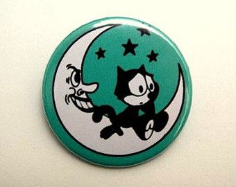 Felix The Cat, Cat Moon, Felix The Cats, Cool Pins, Button Badge, Pinback Button, Cat Pin, Vintage Pins, Button Pins