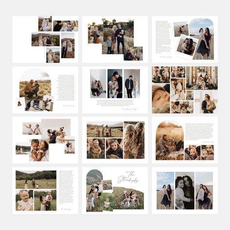 "Photos by Aubree Belle Photography | @aubreebellephotography, Savanna & PJ | @fraziercophoto & Lindsay Kujawa | @lindsaykujawaphotography This is a listing that includes a variety of 5x7\" photo collage options that will work with any of my card designs! This one is created in Canva! You can customize the text to fit whatever your needs are!  For example, even though the postcards are mainly for Christmas Cards, you can customize the wording to fit save the dates, graduation cards, thank you card etc! You will receive twelve total templates - all the options shown in the product images. ---------------------------- VERTICAL VERSION: ---------------------------- www.etsy.com/listing/1100508493/canva-photo-collage-card-template ------------------ PLEASE NOTE ------------------ This is a lis Magazine Photo Collage, Photo Album Design Ideas, Photo Collage Template Layout, Adoption Profile Books, Collage Of Photos, Album Design Layout, Picture Layout, Photobook Ideas, Collage Foto