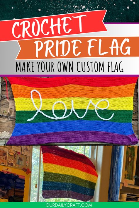 crochet pride flag pattern Crochet Flag Pattern Free, Crochet Flag, Pride Crochet, Nonbinary Flag, Daily Crafts, Homemade Paint, Foundation Single Crochet, Rainbow Order, Flag Pattern