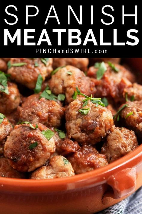 Spanish Meatballs Spanish Lunch, Madrid Tapas, Spanish Meatballs, Spanish Recipe, Tapas Dinner, Spanish Tapas Recipes, Spanish Appetizers, Baking Stuff, Spain Food