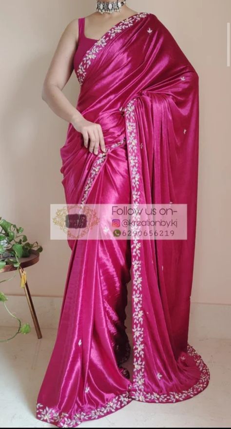 Magenta Pink Saree, Rani Pink Saree, Rani Pink, Royalty Aesthetic, Magenta Pink, Floral Vine, Pink Saree, Indian Sarees, Blouse Piece