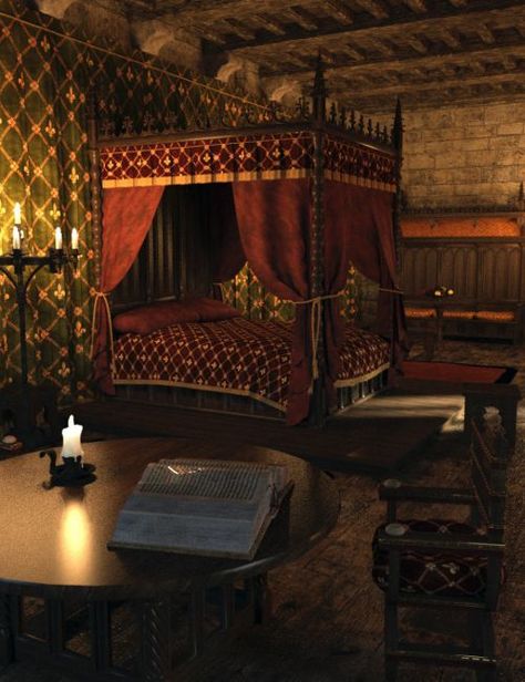 MICK-Bedroom is a interior, historical, scene, script/utility, architecture for Daz Studio or Poser created by Faveral. Castle Interior Medieval, Medieval Bed, Medieval Bedroom, Royal Room, Pirate Room, Royal Bedroom, Castle Bedroom, Fantasy Bedroom, Castle Aesthetic