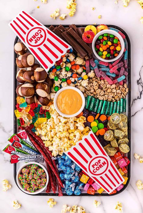 25 Charcuterie Board, Movie Night Charcuterie, Movie Night Charcuterie Board, Movie Night Snack Board, Charcuterie Party, Movie Night Food, Candy Board, Charcuterie Board Ideas, Movie Night Snacks