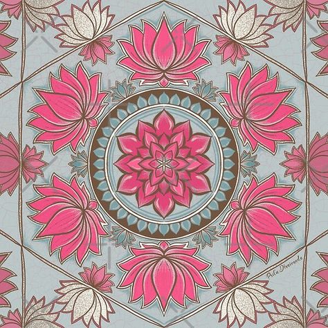 Lotus Flower Indian Art, Lotus Pattern Wallpaper, Lotus Art Wallpaper, Mandala Indian Art, Indian Art Patterns, Indian Lotus Art, Indian Pattern Art, Lotus Print Pattern, Lotus Madhubani Painting