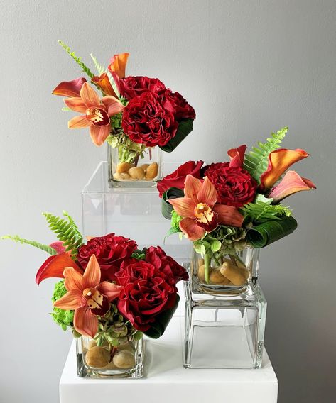 Fall Centerpiece Trio | Baltimore (MD) Same-Day Plant Delivery | Flowers & Fancies Fall Flower Centerpieces, Thanksgiving Floral Arrangements, October Events, Dinner Centerpieces, Thanksgiving Flowers, Thanksgiving Floral, Fall Centerpieces, Green Centerpieces, Small Flower Arrangements