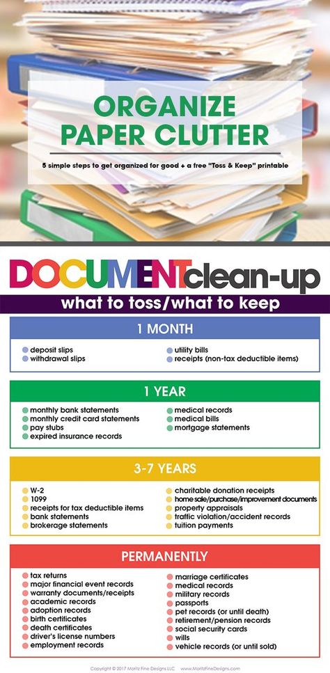 Organize Paper Clutter in 5 Simple Steps | Free Toss & Keep Printable | Home Organization | Clean up your junk Paper Clutter Organization, Organizing Paperwork, Paper Clutter, Organisation Hacks, Deep Cleaning Tips, Clutter Organization, File Organization, Organize Declutter, Documents Organization