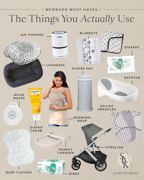 Hey there, new moms or soon-to-be mamas! This post is for you! I’m rounding up all of the newborn items you will ACTUALLY use. I know there are SO many things on the market and it can be overwhelming to know what you need. Here are the things I love and used on a daily basis with Ford and now West. | SBK Living Diaper Pails, Infant Lounger, Newborn Items, Baby Essential List, Newborn Baby Needs, Baby Registry Items, Baby Essentials Newborn, Baby Registry Must Haves, Newborn Mom