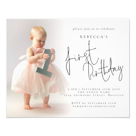 PAPER | Modern Photo Overlay 1st Birthday Invite 1st Birthday Invitation Template, Children Day, 1st Birthday Invite, Invitation Examples, 1 Year Birthday, Bday Invitations, First Birthday Photo, One Year Birthday, Birthday Photo Shoot