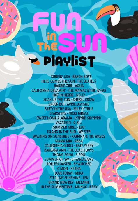 Fun in the Sun Pool Party Playlist | studiodiy.com Pool Party Playlist, Tropisk Fest, Summer Songs Playlist, Party Playlist, Fiesta Tropical, Summer Playlist, Pool Birthday, Studio Diy, Luau Birthday