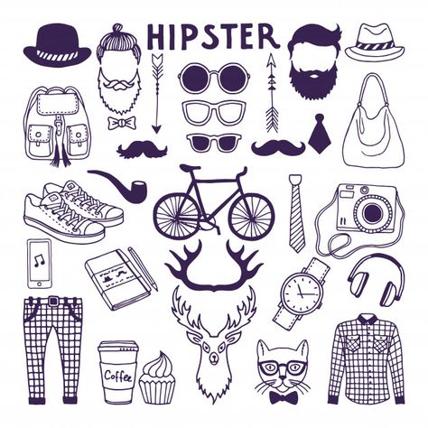 Hand drawn style doodle set of hipster elements. vector illustrations set Premium Vector Hipster Doodles, Vintage Certificate, Hipster Illustration, Hipster Coffee, Graphic Editing, Vector Hand, Vector Illustrations, Food Illustrations, Free Vector Art