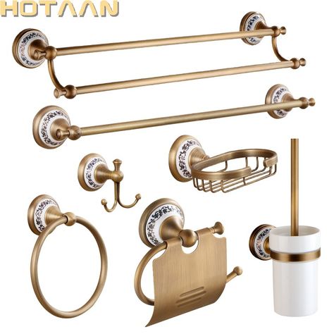 Smarter Shopping, Better Living! Aliexpress.com Brushed Brass Bathroom, Brass Bathroom Accessories, Brass Towel Bar, Porcelain Bathroom, Retro Bathroom, Retro Bathrooms, Bathroom Accessories Sets, Bathroom Hardware Set, Brass Bathroom