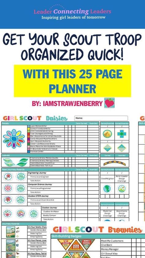 25 Page Leader Planner with Everything You Need to Plan Your Troop Year | Leader Connecting Leaders Girl Scout Leader Binder, Girl Scout Daisy Activities, Girl Scout Meeting Ideas, Girl Scout Mom, Girl Scout Cookies Booth, Girl Scout Troop Leader, Brownie Scouts, Daisy Troop, Meeting Ideas