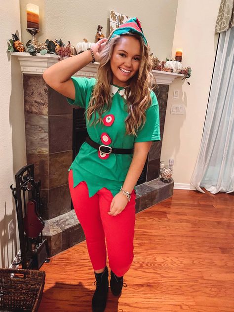 DIY Elf Costume – Sleigh All Day Elf On Shelf Costume, Christmas Elf Costume Diy, Diy Elf Costume, Navidad Outfit, Diy Christmas Costumes, Diy Christmas Elves, Diy Elf, Elven Costume, Christmas Elf Outfit