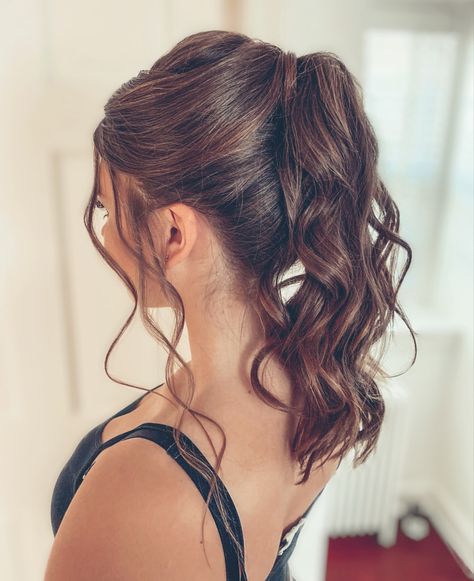 Homecoming Ponytail Hairstyles Short Hair, Short Ponytail Wedding Hair, Hoco Ponytails Brown Hair, Pony Hairstyles For Gowns, Elegant Ponytail Hairstyles Short Hair, Prom Hairstyles Ponytail Brown Hair, Updos For Medium Length Hair Prom Ponytail, High Updo Wedding Medium Length Hair, Formal Low Ponytail Short Hair