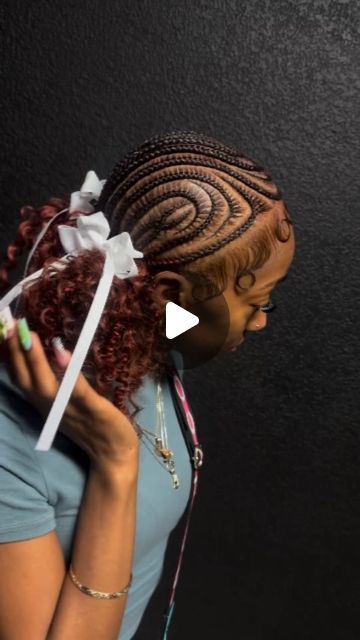 Funlani Braids For Black Women, Finial Braids, Straight Back Braided Hairstyles For Black Women, Cute Quick Styles With Braiding Hair, Braided Hairstyles For Senior Pictures, 2 Ponytail Hairstyles Braids, Braids Going Into Two Buns, Feeder Braids With Curly Hair, Stitch Braids With Heart And Curls