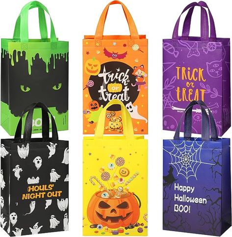 Halloween Bags Trick or Treat Gift Bags 12 PCS Reusable Halloween Party Bags with Handles Diy Halloween Goodie Bags, Halloween Trick Or Treat Bags, Halloween Party Bags, Halloween Gift Bags, Halloween Goodie Bags, Goodie Bags For Kids, Bags For Kids, Halloween Candy Bags, Halloween Tote Bag