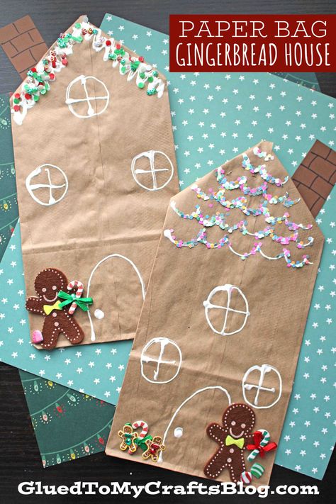 Prek Gingerbread Crafts, Gingerbread House Ornaments For Kids, Present Art For Kids, Construction Paper Gingerbread House, Gingerbread House Brown Paper Bags, Ginger Bread Craft Ideas, Ginger Bread Activities Preschool, Milk Carton Gingerbread House For Kids, Gingerbread House For Toddlers