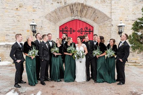 Groom Suit Green, Tuxedo Groomsmen, Hunter Green Wedding, Winter Wedding Attire, Winter Wedding Bridesmaids, Emerald Green Bridesmaid Dresses, Dark Green Wedding, Dark Green Bridesmaid Dress, Velvet Bridesmaid