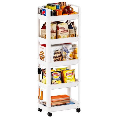 PRICES MAY VARY. 【Large capacity-cart organizer】10.9 Inch width ,This 5-tier art storage provides large storage space,Use it as bathroom cart, tool cart, book cart, kitchen storage carts, dining carts, service carts and so on. It helps saving, optimization and using space. It makes home organized and meets all kinds of needs at home.Suitable for closets, kitchens,snack, garages, laundry rooms , offices,laundry room organization and bathroom organizers and storage 【Modern Design small space furni Large Bathroom Storage, Bathroom Cart, Storage For Office, Cart Organizer, Storage Carts, Bathroom Organizers, Book Cart, Cart With Wheels, Kitchen Storage Cart