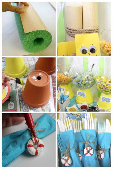 Create this DIY party for kids ages four to 40 ...and beyond! Spongebob Birthday Party Favors, Diy Spongebob Party, Diy Spongebob, Spongebob Party Decorations, Phoenix Party, Spongebob Crafts, Spongebob Birthday Party Decorations, Spongebob Theme, Spongebob Cake