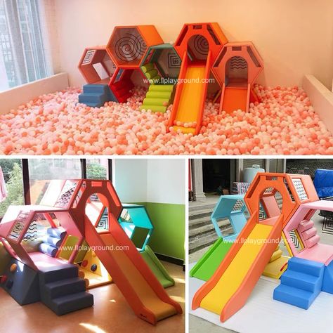 Honeycomb Playground, Daycare Playground, Indoor Playset, Kids Outdoor Playground, Play Cafe, Indoor Playroom, Cafe Business, Daycare Design, Playground Slide