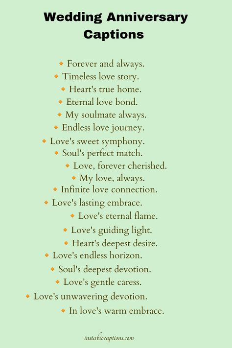 Find the perfect Wedding Anniversary Captions to celebrate your love and cherish the journey together. From heartfelt sentiments to delightful memories, discover a collection of thoughtful and romantic captions to make your special day even more memorable. Marriage Day Caption, Short Romantic Captions Instagram, Celebrating Wedding Anniversary Ideas, Husband Captions Instagram Short, Caption For Memories With Love, One Word Captions Love, Insta Caption For Husband Birthday, Captions For My Love, Love Engagement Quotes