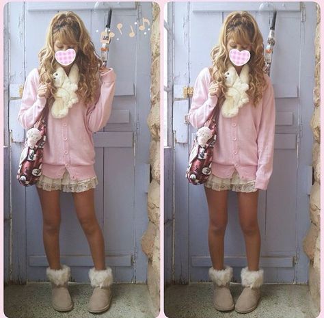 This is so sweet and simple Himekaji Gyaru Outfits, Gyaru Fashion Winter, Simple Gyaru Outfit, Gyaru Himekaji, Gyaru Hime, Himekaji Outfits, Hime Gyaru, Mori Kei, Gyaru Fashion